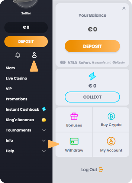 How can I withdraw money from my account step 1 Withdraw