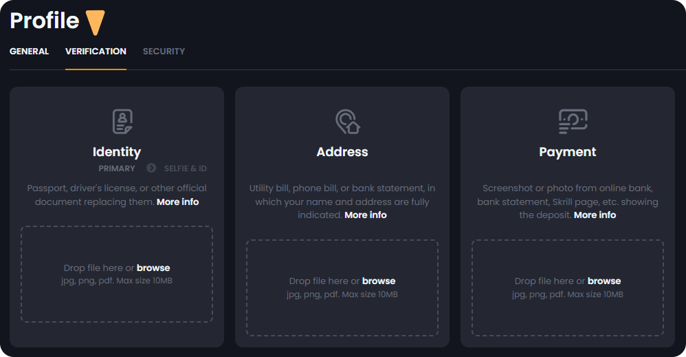 Sixth step in registration process on Bitkingz casino Account Verification