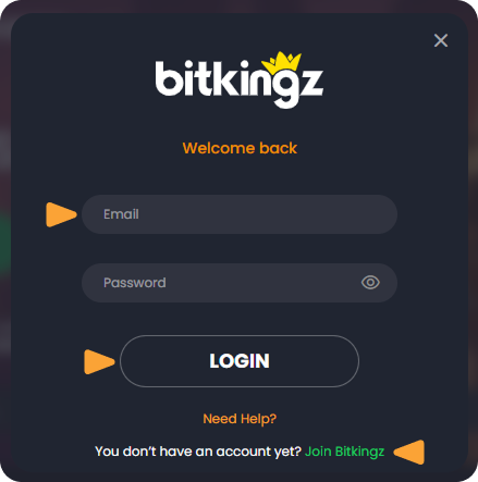 How to Log In to Bitkingz Bitkingz login form
