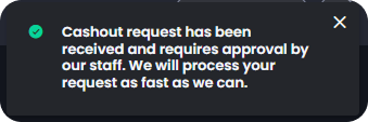 How can I withdraw money from my account step 6 Cashout request notification